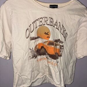 OBX North Carolina Cropped Tee by - Queens&Angles White with Orange Graphic